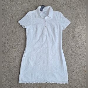 NWT Women's Crown & Ivy Dress Short Sleeve White Hello Spring Size 6 Scalloped